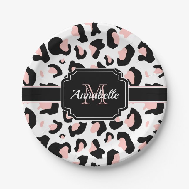 Pink Leopard Print Paper Plate (Front)