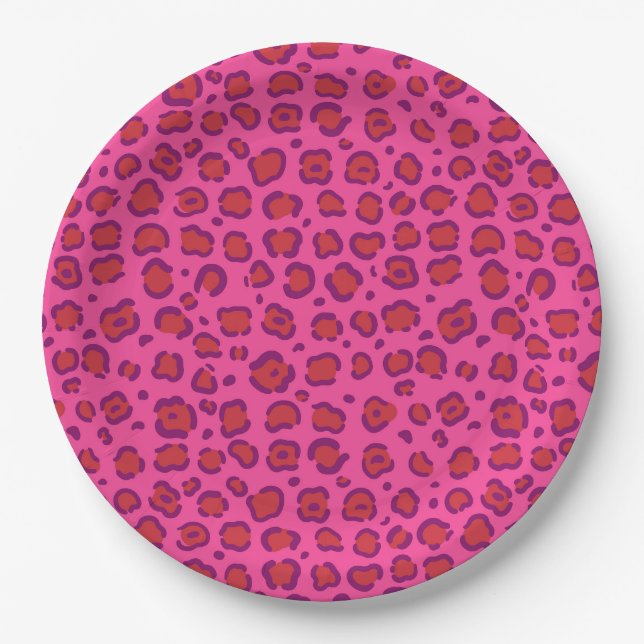 Pink Leopard Print Paper Plate (Front)