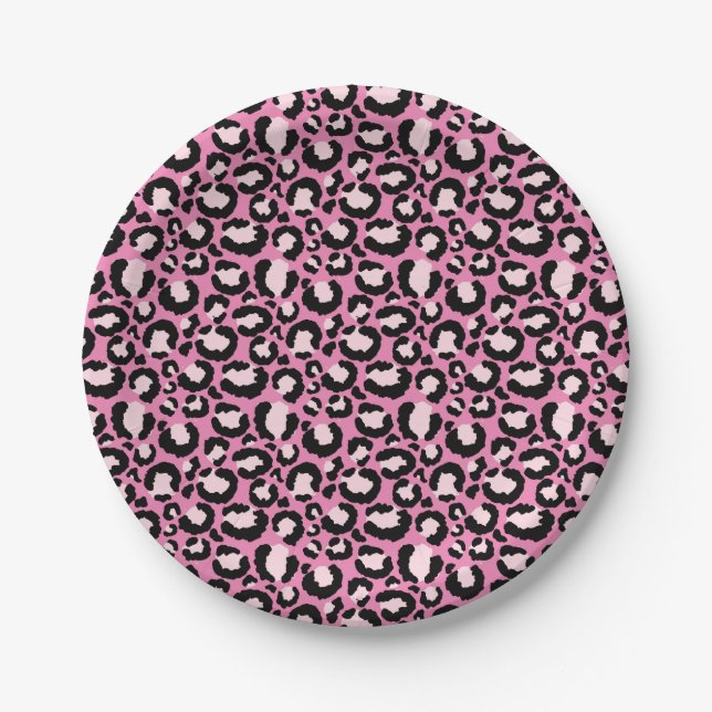 Pink Leopard Print Paper Plate (Front)
