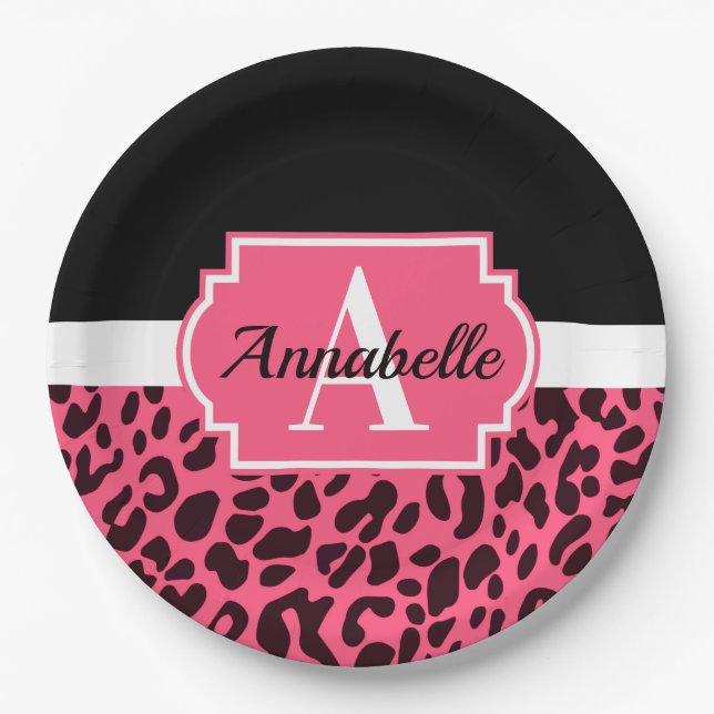 Pink Leopard Print Paper Plate (Front)
