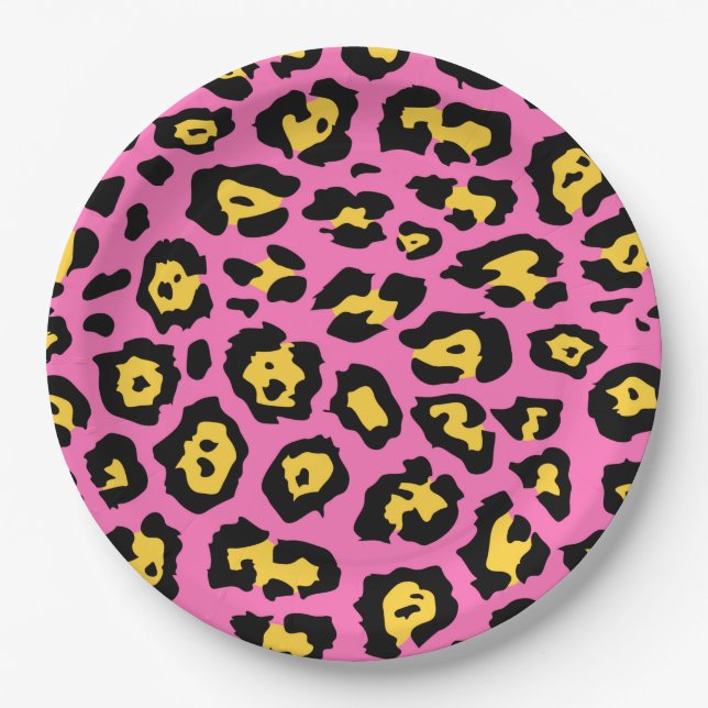 Pink Leopard Print Paper Plate (Front)
