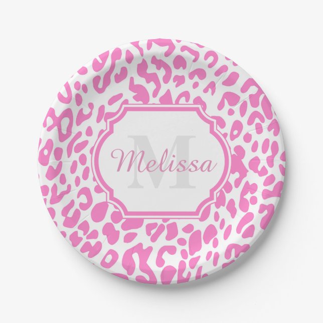 Pink Leopard Print Paper Plate (Front)