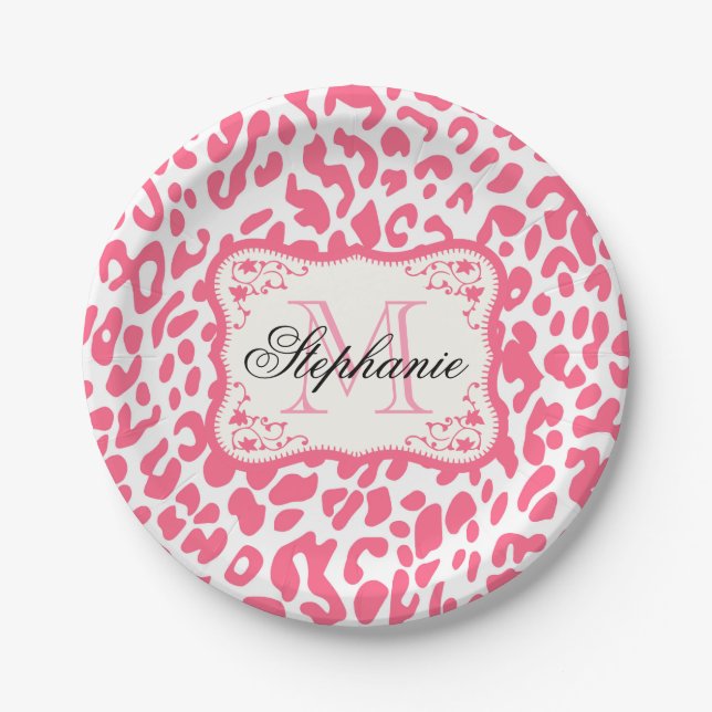 Pink Leopard Print Paper Plate (Front)