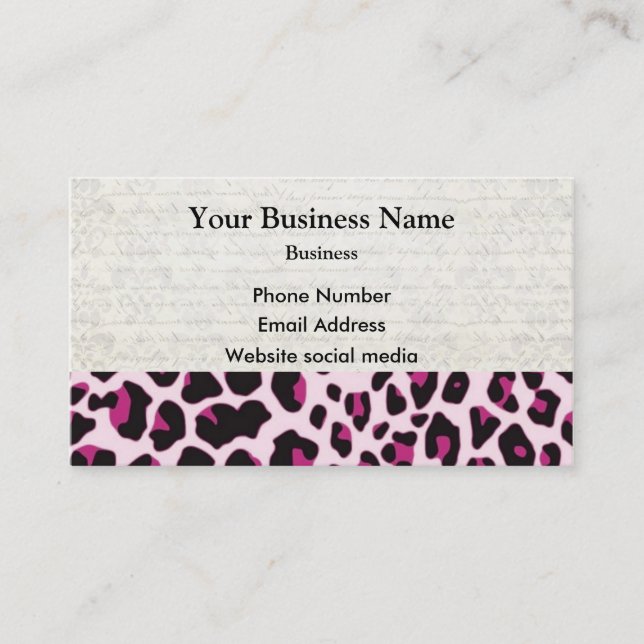Pink leopard print pattern business card (Front)