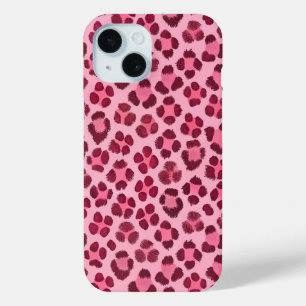 Pink Leopard Print Pattern iPhone 15 Case