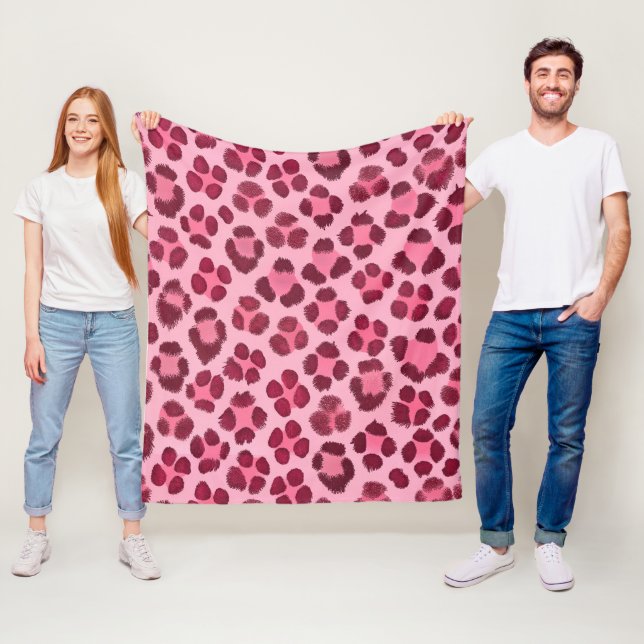 Pink Leopard Print Pattern Fleece Blanket (In Situ)