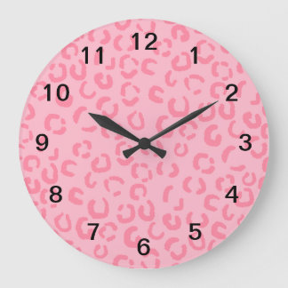 Pink Leopard Print Pattern. Large Clock