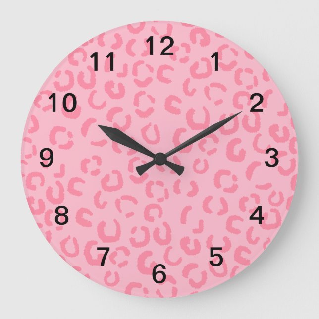 Pink Leopard Print Pattern. Large Clock (Front)