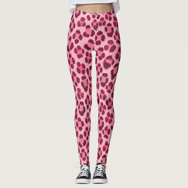 Pink Leopard Print Pattern Leggings (Front)