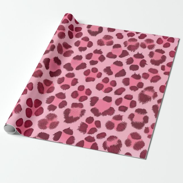 Pink Leopard Print Pattern Wrapping Paper (Unrolled)