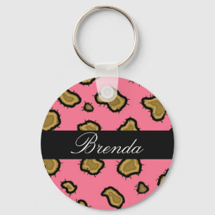 Pink Leopard Print Personalised Key Chain