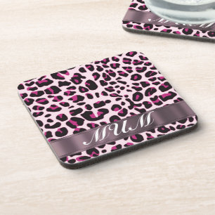 Pink leopard print personalised mothers coaster