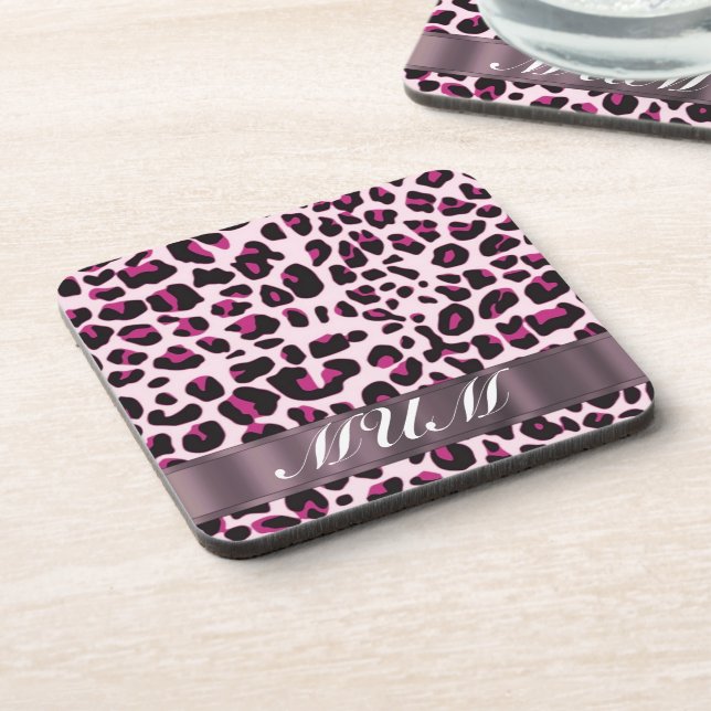 Pink leopard print personalised mothers coaster (Left Side)