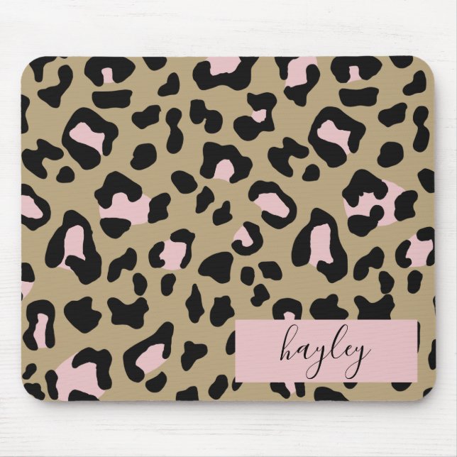 Pink Leopard Print Personalized Mouse Mat (Front)