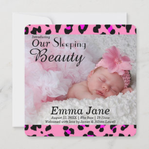 Pink Leopard Print Photo Birth Announcement