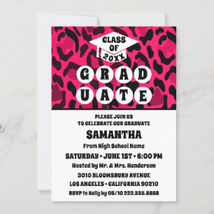 Pink Leopard Print Photo Graduation Party  Invitation