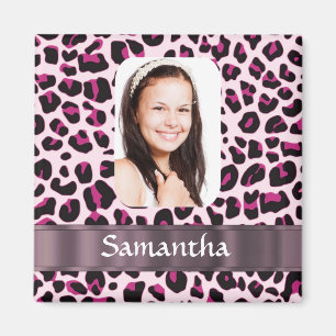 Pink leopard print photo template magnet