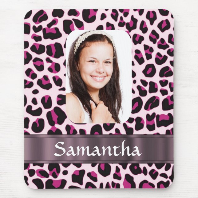 Pink leopard print photo template mouse mat (Front)