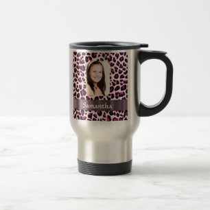Pink leopard print photo template travel mug