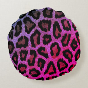 Pink Leopard Print Round Throw Pillow