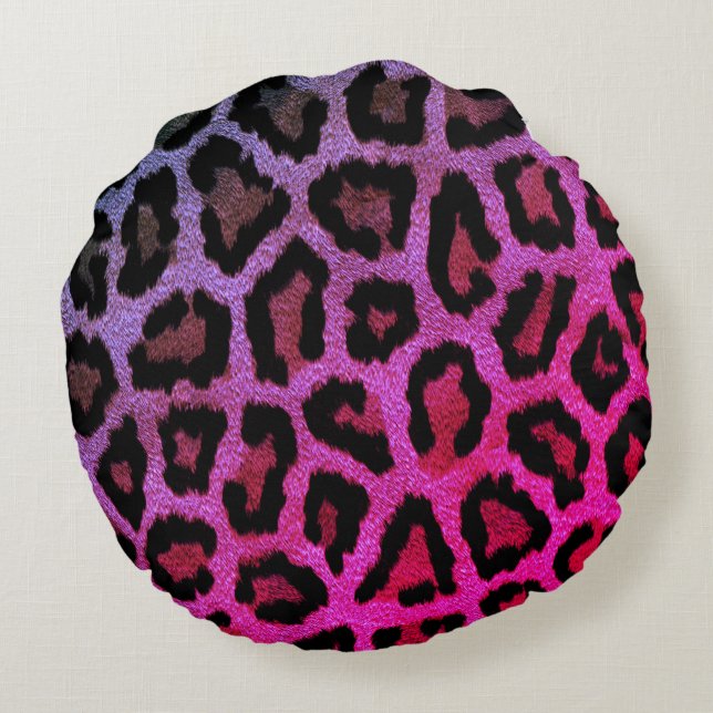 Pink Leopard Print Round Throw Pillow (Back)