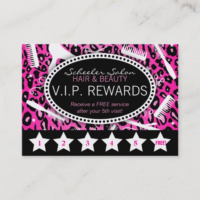 Pink Leopard Print Salon Loyalty Rewards Card (Front)