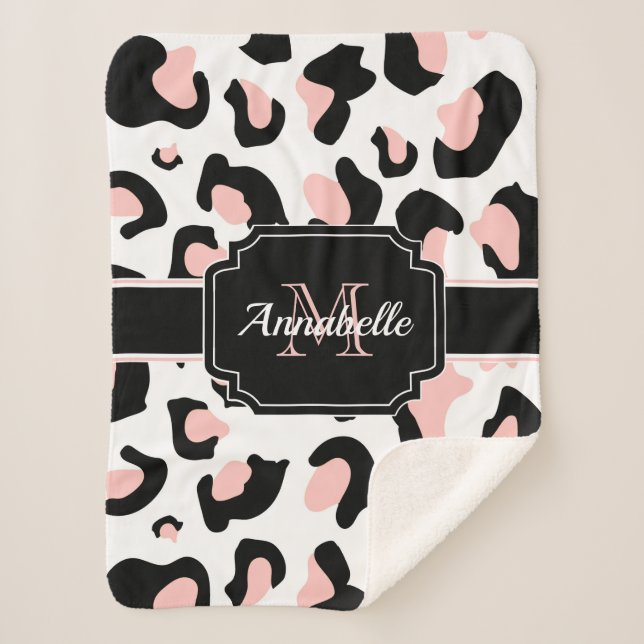 Pink Leopard Print Sherpa Blanket (Front)