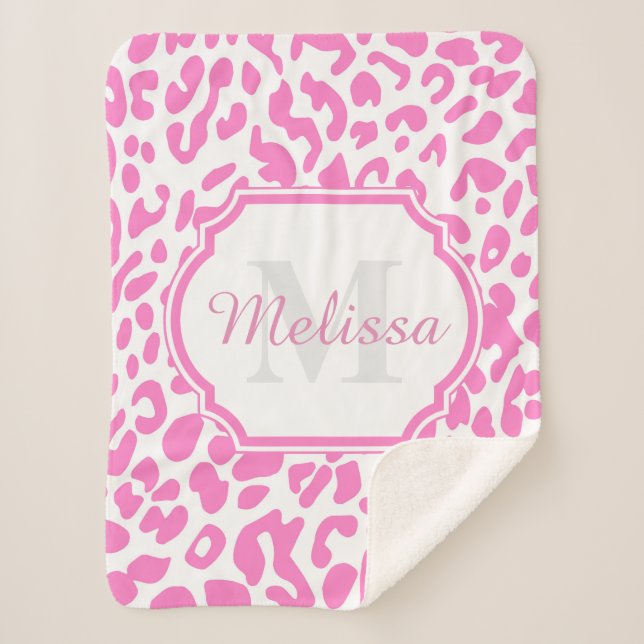 Pink Leopard Print Sherpa Blanket (Front)