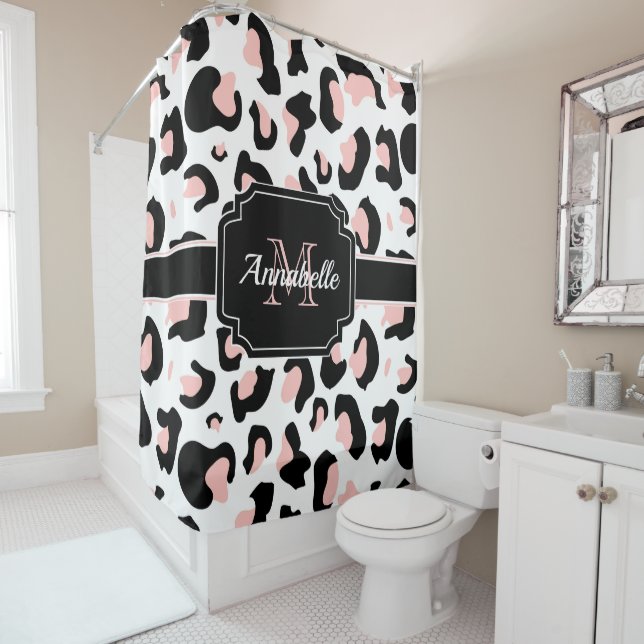 Pink Leopard Print Shower Curtain (In Situ)