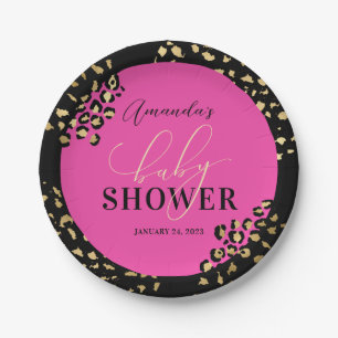 Pink Leopard Print Shower Paper Plate
