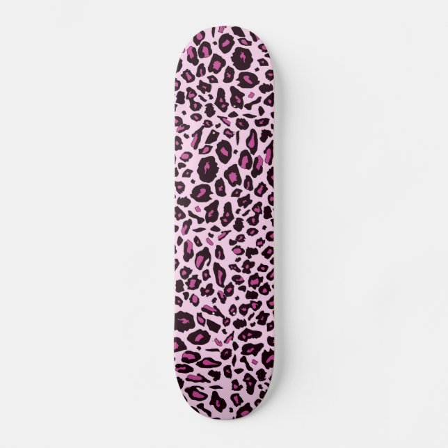 Pink leopard print skateboard (Front)