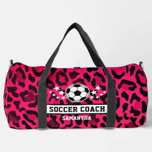 Pink Leopard Print Soccer Coach Name  Duffle Bag