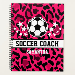 Pink Leopard Print Soccer Coach Name Planner
