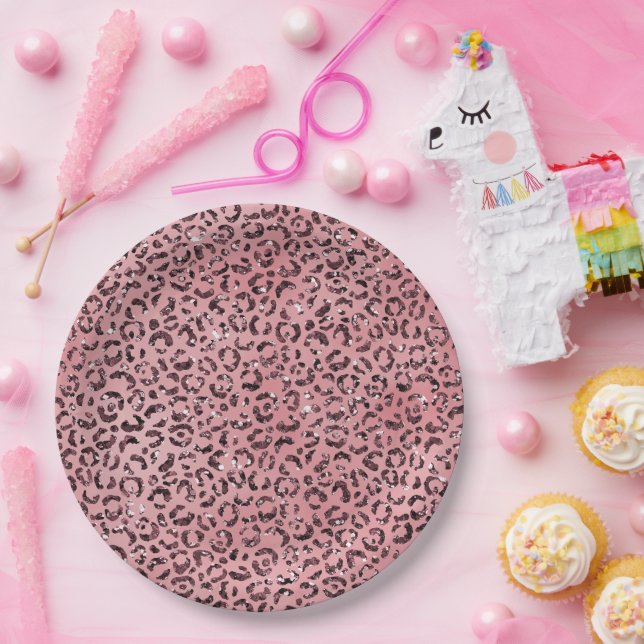 Pink leopard Print Sparkle Glitter         Paper Plate (Party)