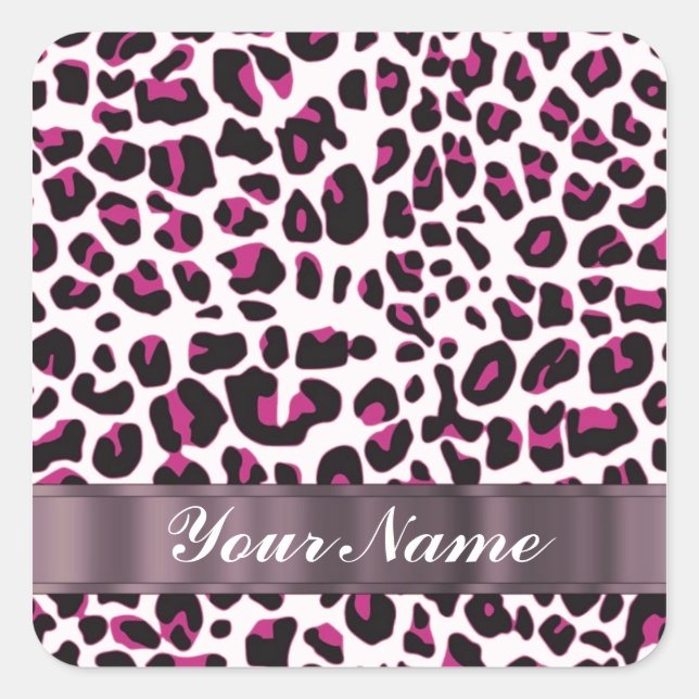 Pink leopard print square sticker (Front)