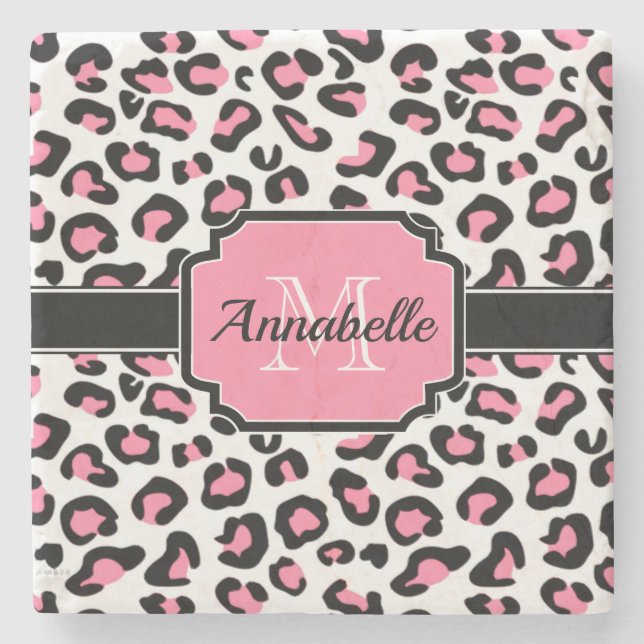 Pink Leopard Print Stone Coaster (Front)