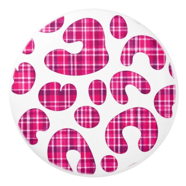 Pink leopard print tartan knob Scottish  (Front)