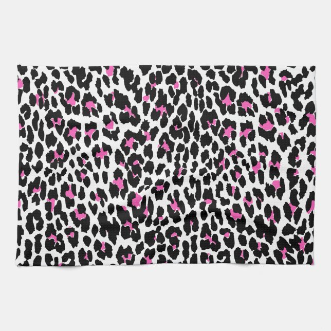 pink leopard print tea towel (Horizontal)