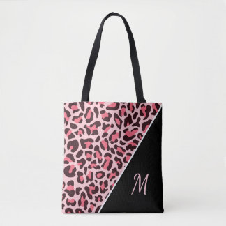 Pink Leopard Print Tote Bag Cheetah Monogram Bag