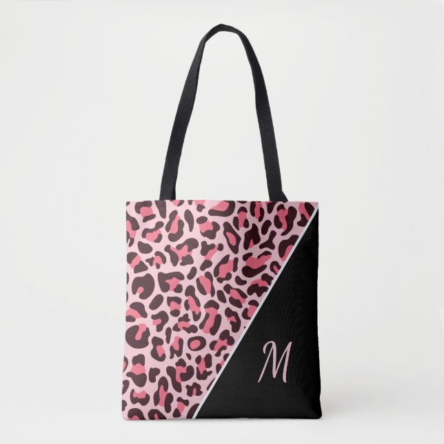 Pink Leopard Print Tote Bag Cheetah Monogram Bag (Front)