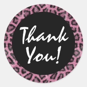 Pink Leopard Print Trendy Fur Pattern Thank You Classic Round Sticker