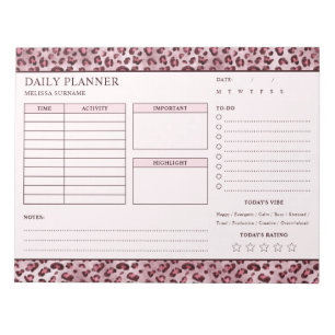 Pink Leopard Print Undated Daily Planner To Do Notepad
