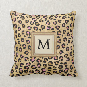 Pink Leopard Print Wild Safari Animal Monogram Cushion
