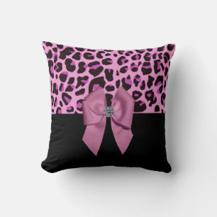 Pink Leopard Print with Bow and Diamond Cushion