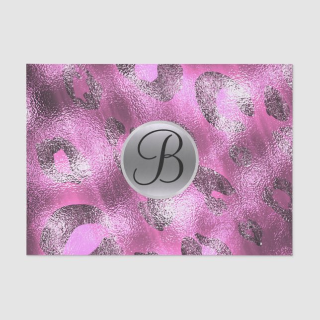 Pink Leopard Shine Elegant Monogram Letter Initial Tissue Paper (Front)