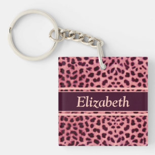 Pink Leopard Skin Pattern Personalise Key Ring
