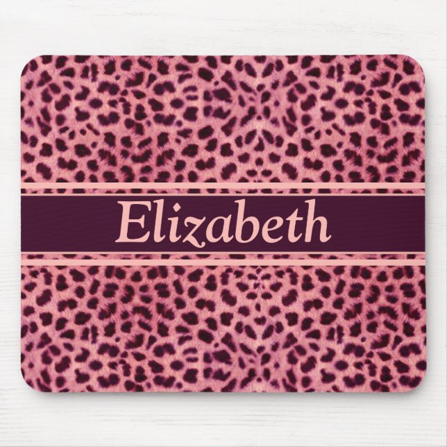 Pink Leopard Skin Pattern Personalise Mouse Mat (Front)