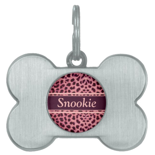 Pink Leopard Skin Pattern Personalise Pet ID Tag (Front)