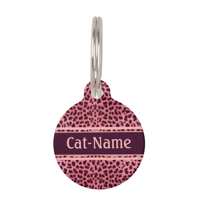 Pink Leopard Skin Personalise Pet Tag (Front)