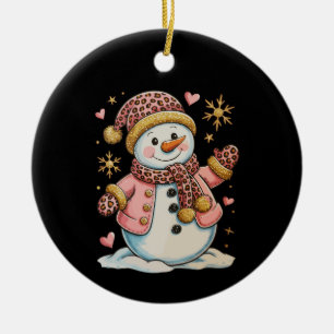 Pink Leopard Snowman Glitter Christmas Xmas Girly Ceramic Tree Decoration